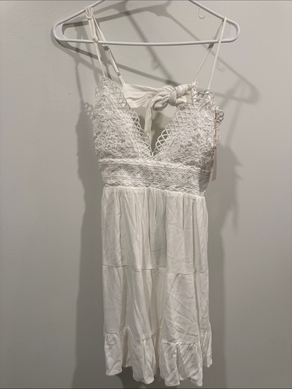 White Crochet Bodice Spaghetti Strap Dress